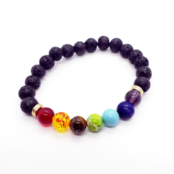 Lava Rock Aromatherapy Diffuser 7 Chakra Bracelet - Picture 6 of 6